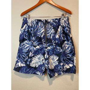 OP Blue Hawaiian Floral Velcro Pocket Swim Trunk Board Shorts